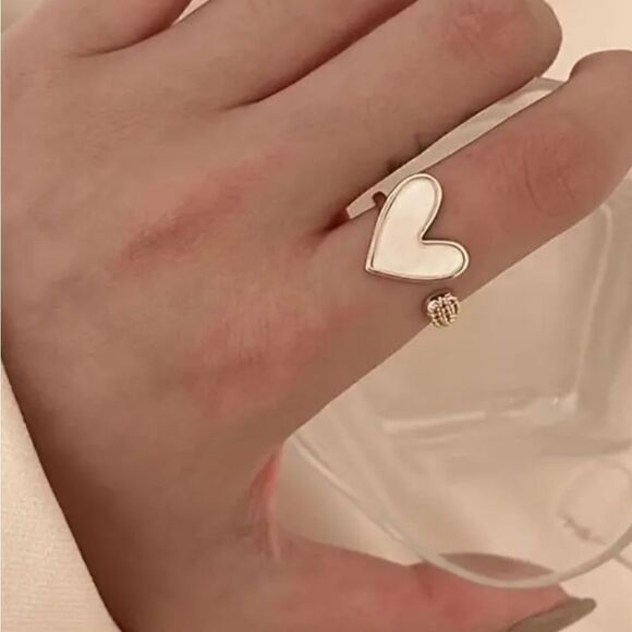 Delicate Enamel Heart-Shaped  Gold Plate Adjustable Ring - Picture 5 of 8